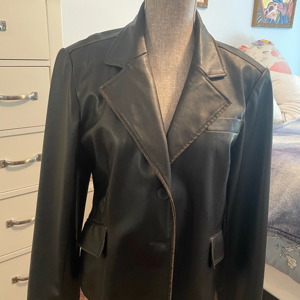 RVT dark brown distressed faux leather Women's Blazer Jacket